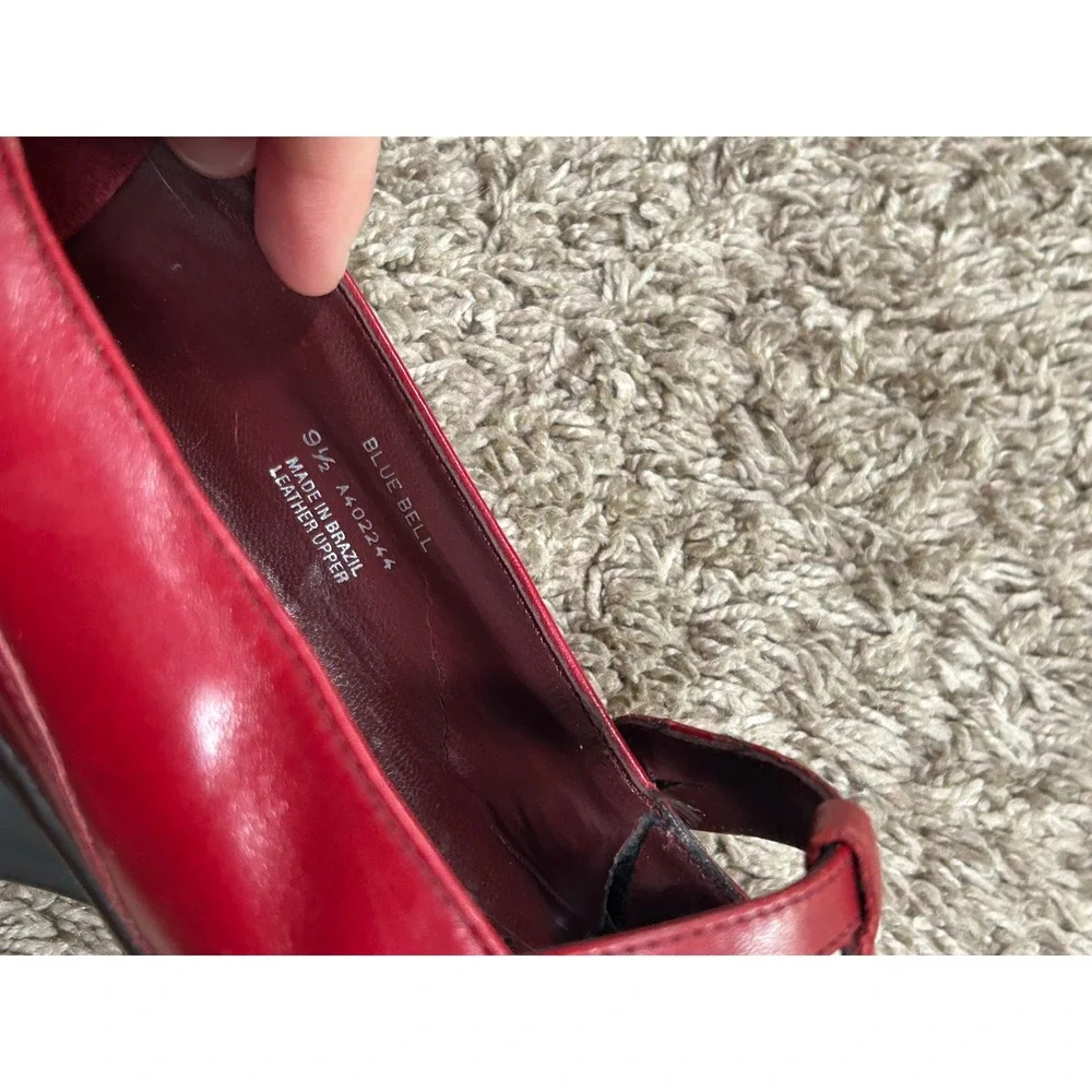 Kenneth Cole Red Leather Mary Jane Wedge Pumps Clogs Mules 9.5 Cottagecore Boho